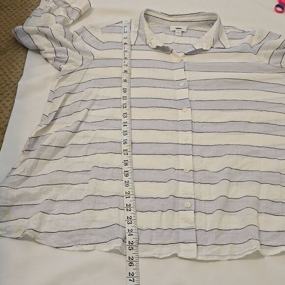 J.Jill striped crinkle textured cotton striped relaxed button down shirt size S - Picture 5 of 8